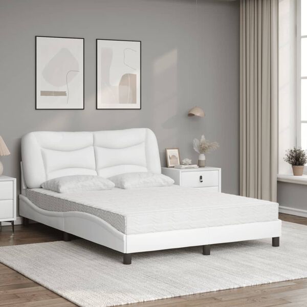 vidaXL Cama con colchón Hvar cuero sintético blanco 120x200 cm