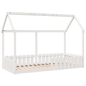 vidaXL Cama con forma de casa de ni&ntilde;os madera maciza blanca 90x200 cm