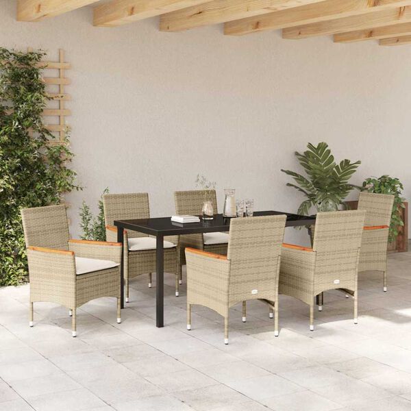 vidaXL Conjunto de Comedor de Jard&iacute;n 7 pcs Beige rat&aacute;n sint&eacute;tico