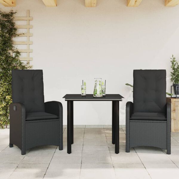 vidaXL Set de comedor de jard&iacute;n 7 pzas y cojines rat&aacute;n sint&eacute;tico negro