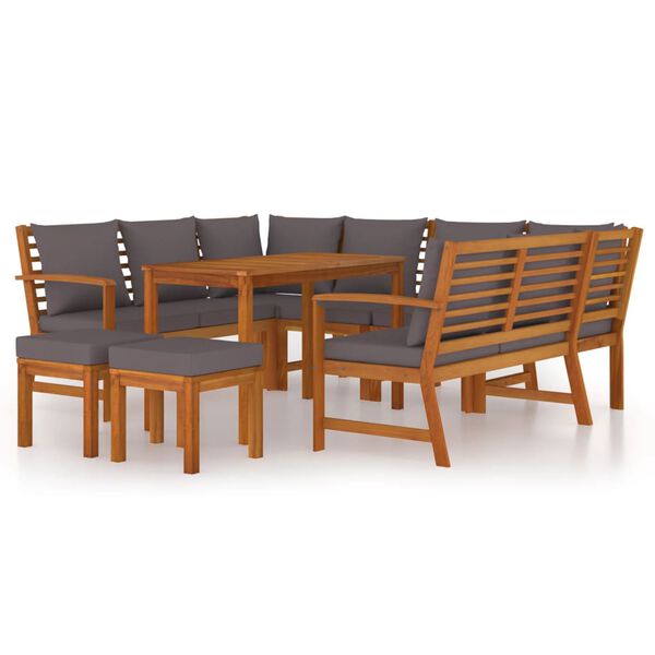 vidaXL Juego comedor jard&iacute;n con cojines 9 piezas madera maciza acacia