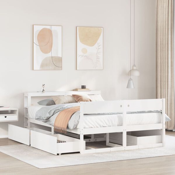 vidaXL Estructura de cama sin colch&oacute;n madera de pino blanco 135x190 cm
