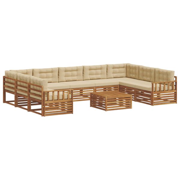 vidaXL Juegos de sof&aacute;s 10 pcs Natural y Beige Madera de Acacia S&oacute;lida