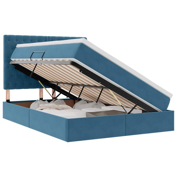 vidaXL Cama con almacenamiento y LED con LED Azul Oscuro 140 x 190 cm