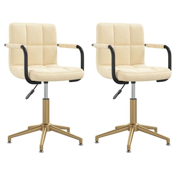 vidaXL Sillas de comedor giratorias 2 unidades terciopelo crema
