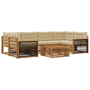 vidaXL Conjunto de sof&aacute;s de exterior con coj&iacute;n 7 pcs Natural y Beige