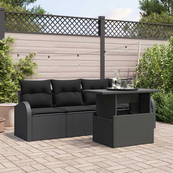 vidaXL Conjunto de sof&aacute; de jard&iacute;n 5 pcs Negro Rattan de Poli&eacute;ster