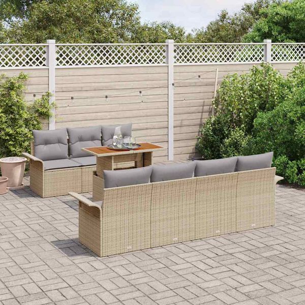 vidaXL Conjunto de sof&aacute; de jard&iacute;n 8 pcs Beige Polirat&aacute;n