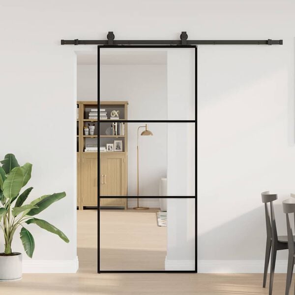 vidaXL Puerta corredera con set herrajes negro 90x205 cm vidrio ESG