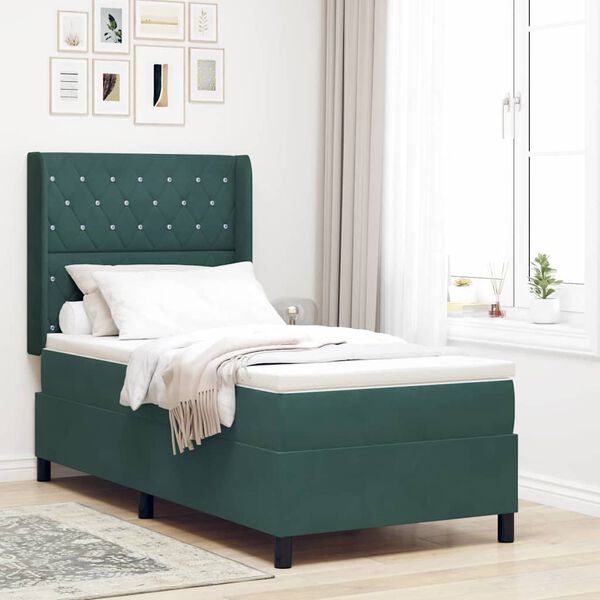 vidaXL Cama con Box Spring LED y Colch&oacute;n Verde oscuro 90 x 200 cm