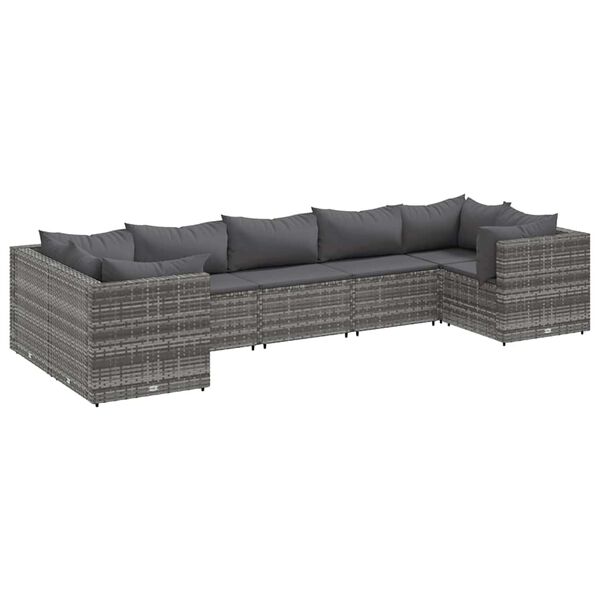vidaXL Set de muebles de jardín 7 pzas y cojines ratán sintético gris