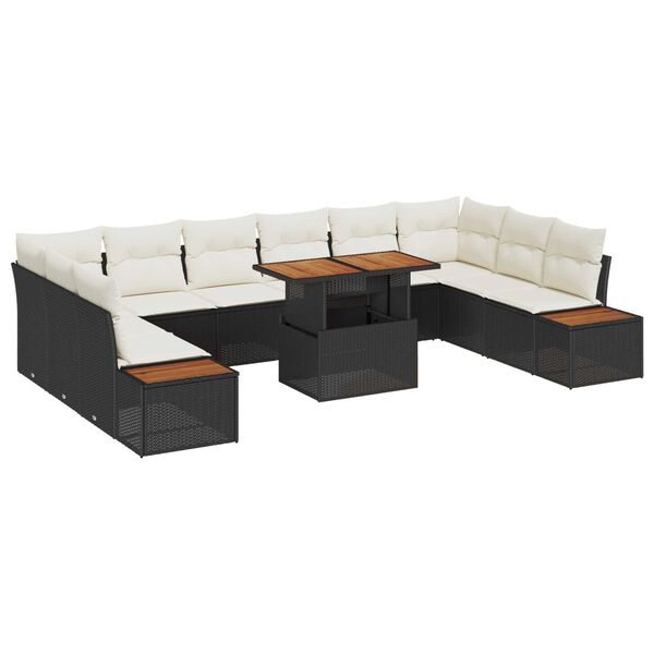 vidaXL Conjunto de Comedor de Jard&iacute;n con coj&iacute;n 11 pcs Negro y Beige