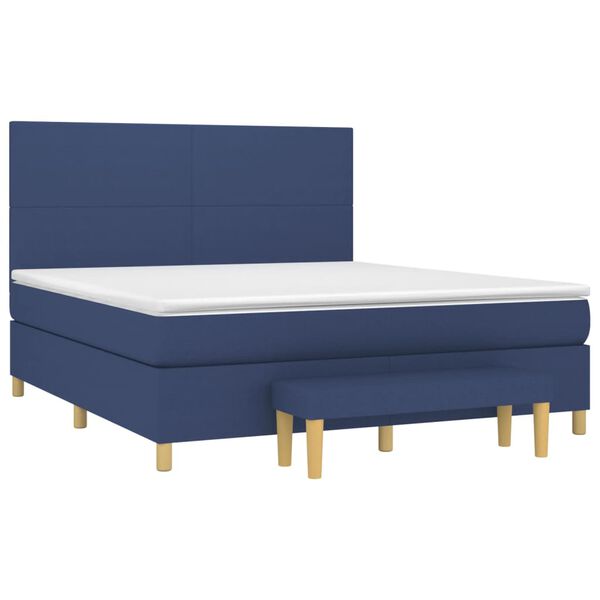 vidaXL Cama box spring con colch&oacute;n tela azul 160x200 cm