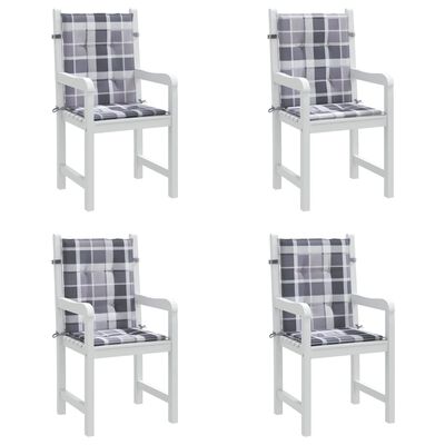 vidaXL Cojín silla de jardín respaldo bajo 4 uds tela a cuadros gris