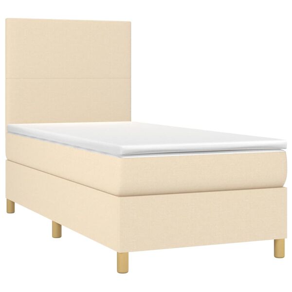 vidaXL Cama box spring colch&oacute;n y luces LED tela crema 90x200 cm