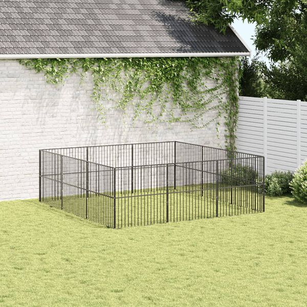 vidaXL Corralito para perros con 12 paneles acero galvanizado negro
