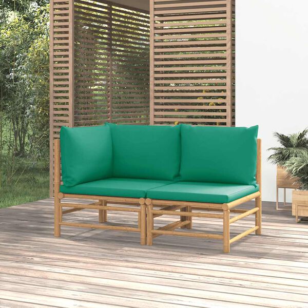 vidaXL Set de muebles de jardín 2 piezas bambú con cojines verde