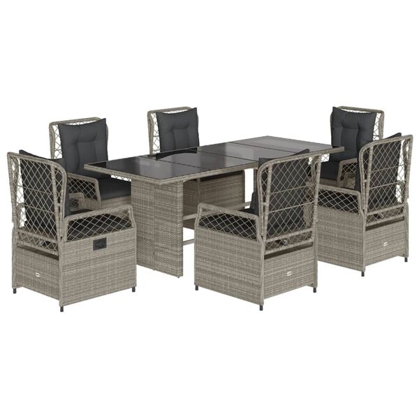 vidaXL Set comedor jard&iacute;n 7 pzas y cojines rat&aacute;n sint&eacute;tico gris claro