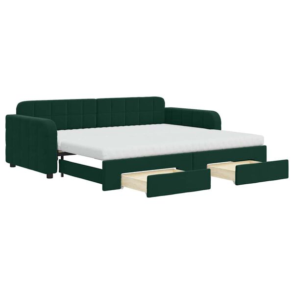 vidaXL Sof&aacute; cama nido con cajones terciopelo verde oscuro 90x200 cm