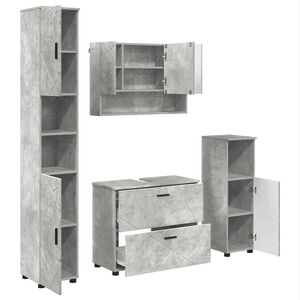 vidaXL Juego de muebles de ba&ntilde;o con caj&oacute;n 4 pcs Gris Concreto