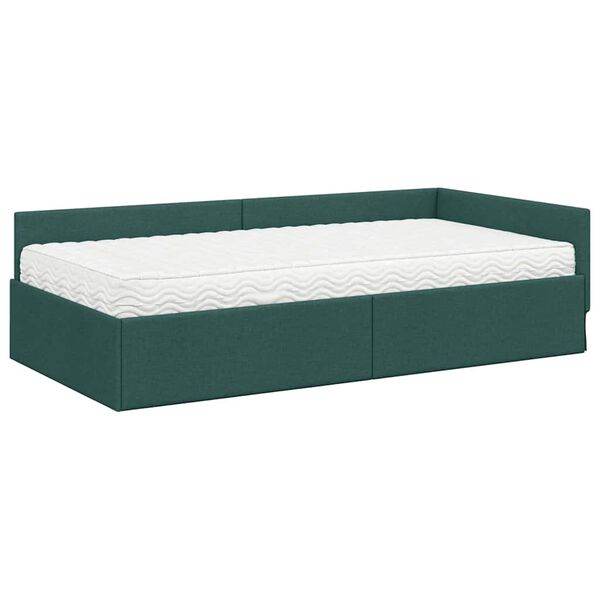 vidaXL Estructura de Cama Esquina con Colch&oacute;n Otro 2 pcs Verde tela