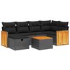 vidaXL Set de comedor de jard&iacute;n 7 pzas y cojines rat&aacute;n sint&eacute;tico negro