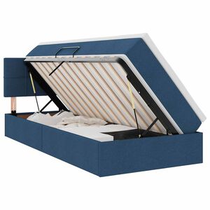 vidaXL Cama con almacenamiento y LED con colch&oacute;n Azul 90 x 190 cm tela