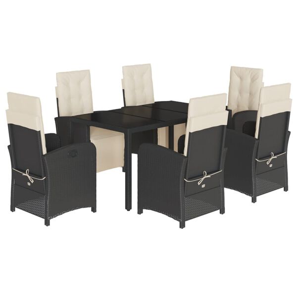 vidaXL Set de comedor de jard&iacute;n 7 pzas y cojines rat&aacute;n sint&eacute;tico negro