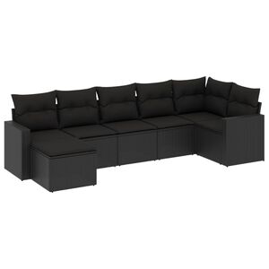 vidaXL Set de comedor de jard&iacute;n 7 pzas y cojines rat&aacute;n sint&eacute;tico negro