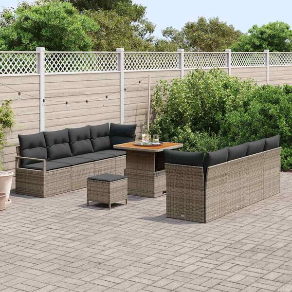 vidaXL Conjunto de sof&aacute;s de jard&iacute;n 11 pcs Gris rat&aacute;n sint&eacute;tico