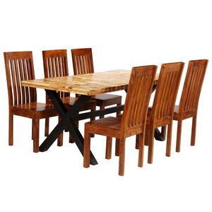 vidaXL Juego de mesas de comedor 7 uds madera maciza de acacia y mango