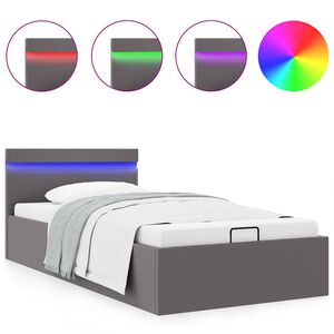 vidaXL Cama canap&eacute; hidr&aacute;ulica con LED cuero sint&eacute;tico gris 90x200 cm