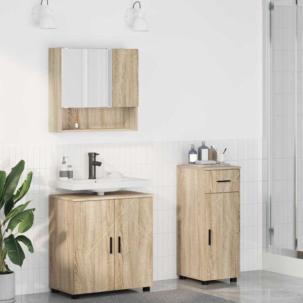 vidaXL Juego de muebles de ba&ntilde;o con caj&oacute;n 3 pcs Roble Sonoma
