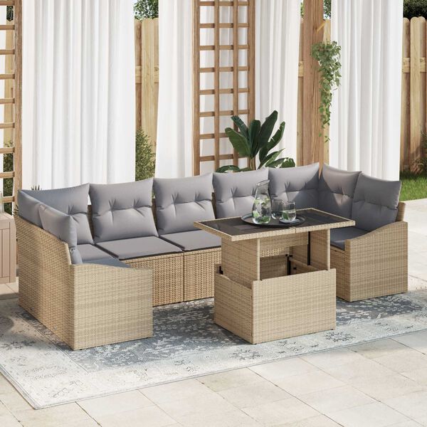 vidaXL Conjunto de sofá de jardín 8 pcs Beige Poliratán