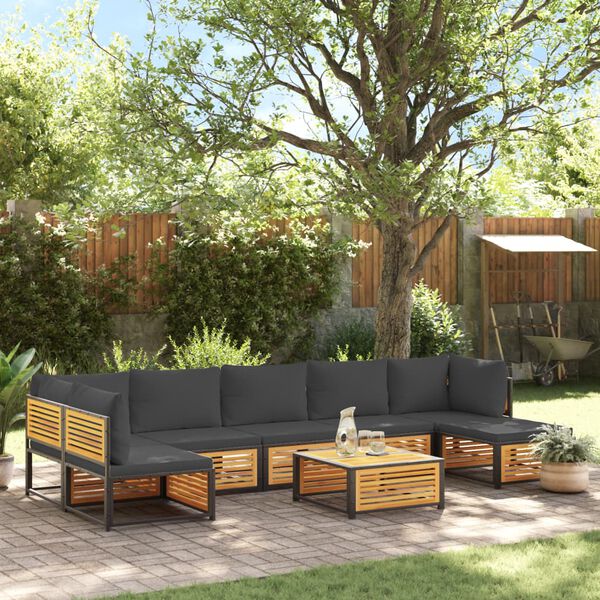 vidaXL Set de sof&aacute;s de jard&iacute;n con cojines 8 pzas madera maciza acacia