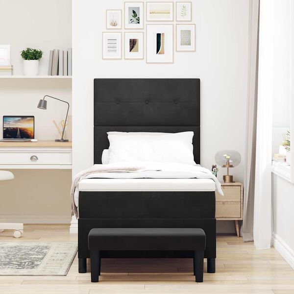 vidaXL Cama tipo Box Spring con colch&oacute;n Negro 100 x 200 cm Terciopelo