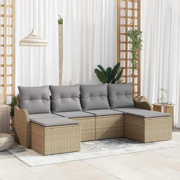 vidaXL Conjunto de sof&aacute; de jard&iacute;n 6 pcs beige y gris claro Polirat&aacute;n