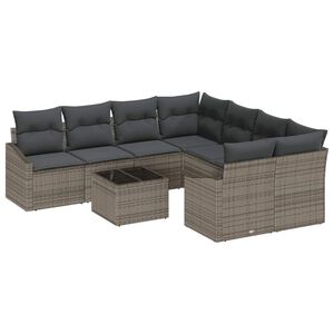vidaXL Juego de Sof&aacute; con coj&iacute;n Manual 9 pcs Gris rat&aacute;n sint&eacute;tico