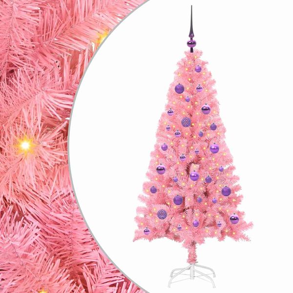 vidaXL &Aacute;rbol de Navidad con 150 LED con soporte Rosa 150 cm PVC