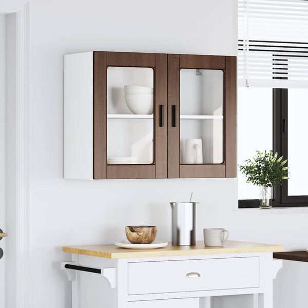 vidaXL Armario de pared para cocina puerta cristal Porto roble marr&oacute;n