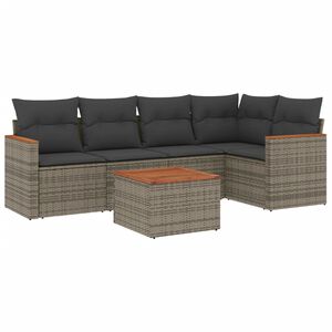 vidaXL Set de muebles de jard&iacute;n 6 pzas y cojines rat&aacute;n sint&eacute;tico gris