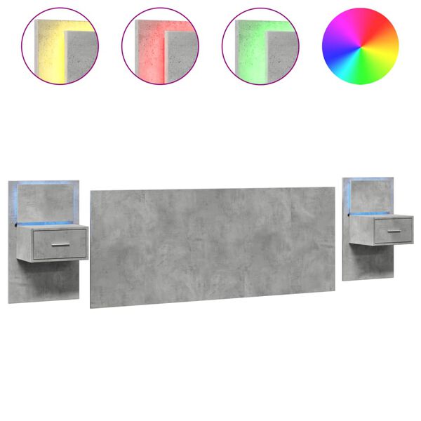 vidaXL Cabecero cama y mesitas madera ingenier&iacute;a gris hormig&oacute;n 200 cm