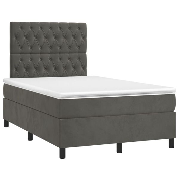 vidaXL Cama box spring colch&oacute;n y LED terciopelo gris oscuro 120x200 cm
