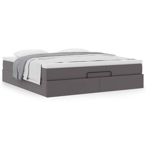 vidaXL Estructura cama otomana colch&oacute;n cuero sint&eacute;tico gris 160x200cm