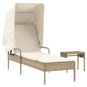 vidaXL Tumbona con capota y mesa rat&aacute;n sint&eacute;tico beige
