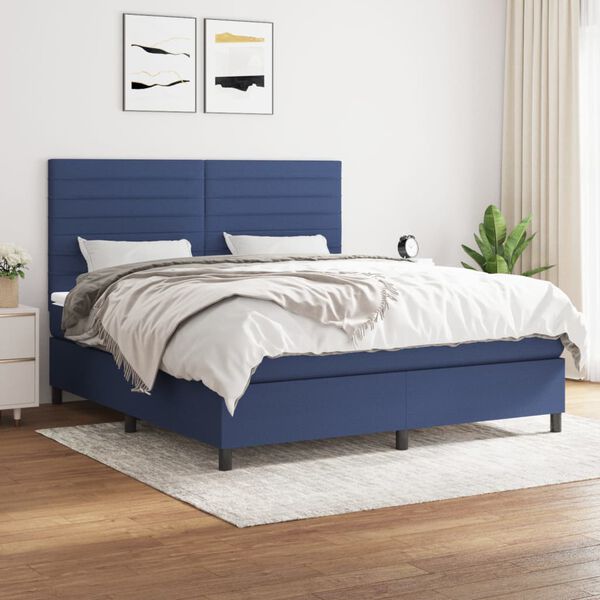 vidaXL Cama box spring con colch&oacute;n tela azul 180x200 cm