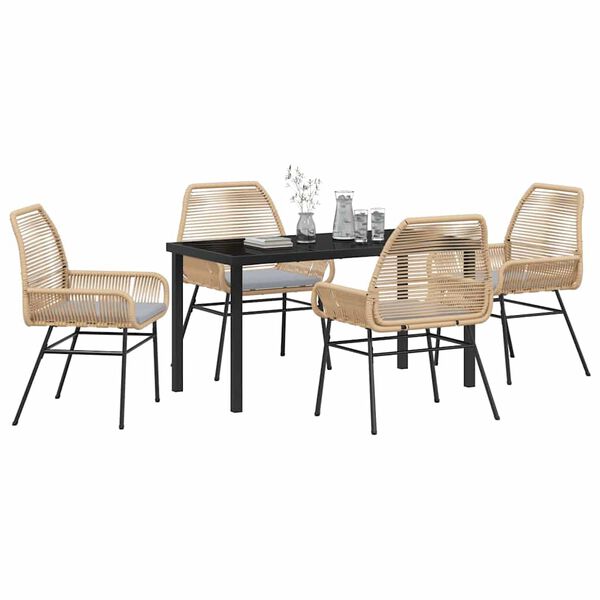 vidaXL Conjunto de Comedor de Jard&iacute;n 5 pcs Marr&oacute;n rat&aacute;n sint&eacute;tico