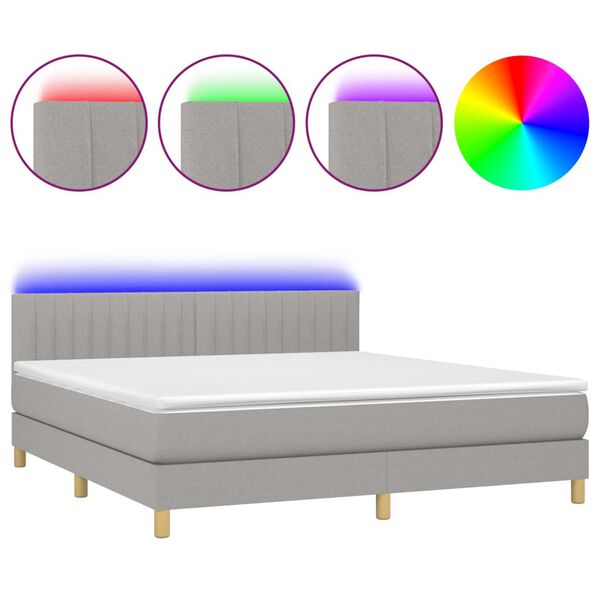 vidaXL Cama box spring con colch&oacute;n tela y LED gris claro 180x200 cm