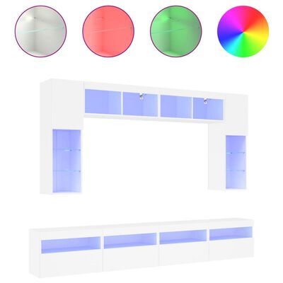 vidaXL Mueble de pared de TV con luces LED 8 piezas blanco