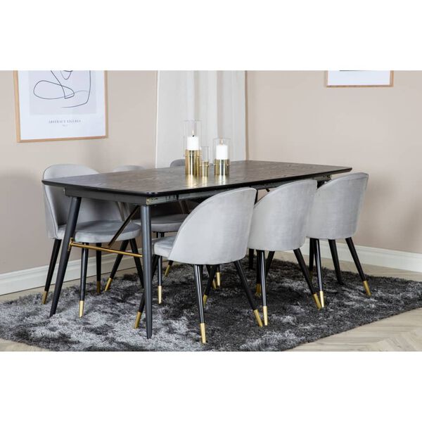 Venture Home Sillas comedor 2 uds Velvet terciopelo negro lat&oacute;n y gris